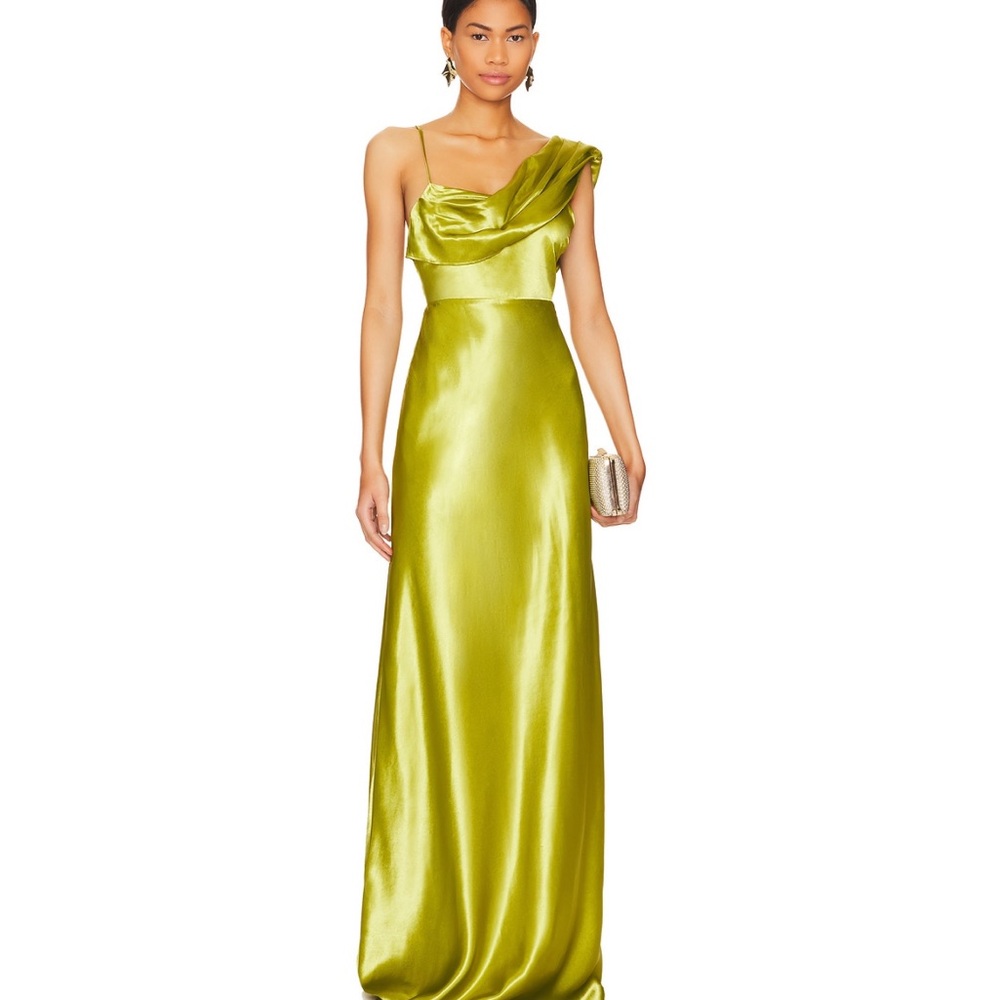 House of Harlow 1960 One Shoulder Satin Dress in Lime